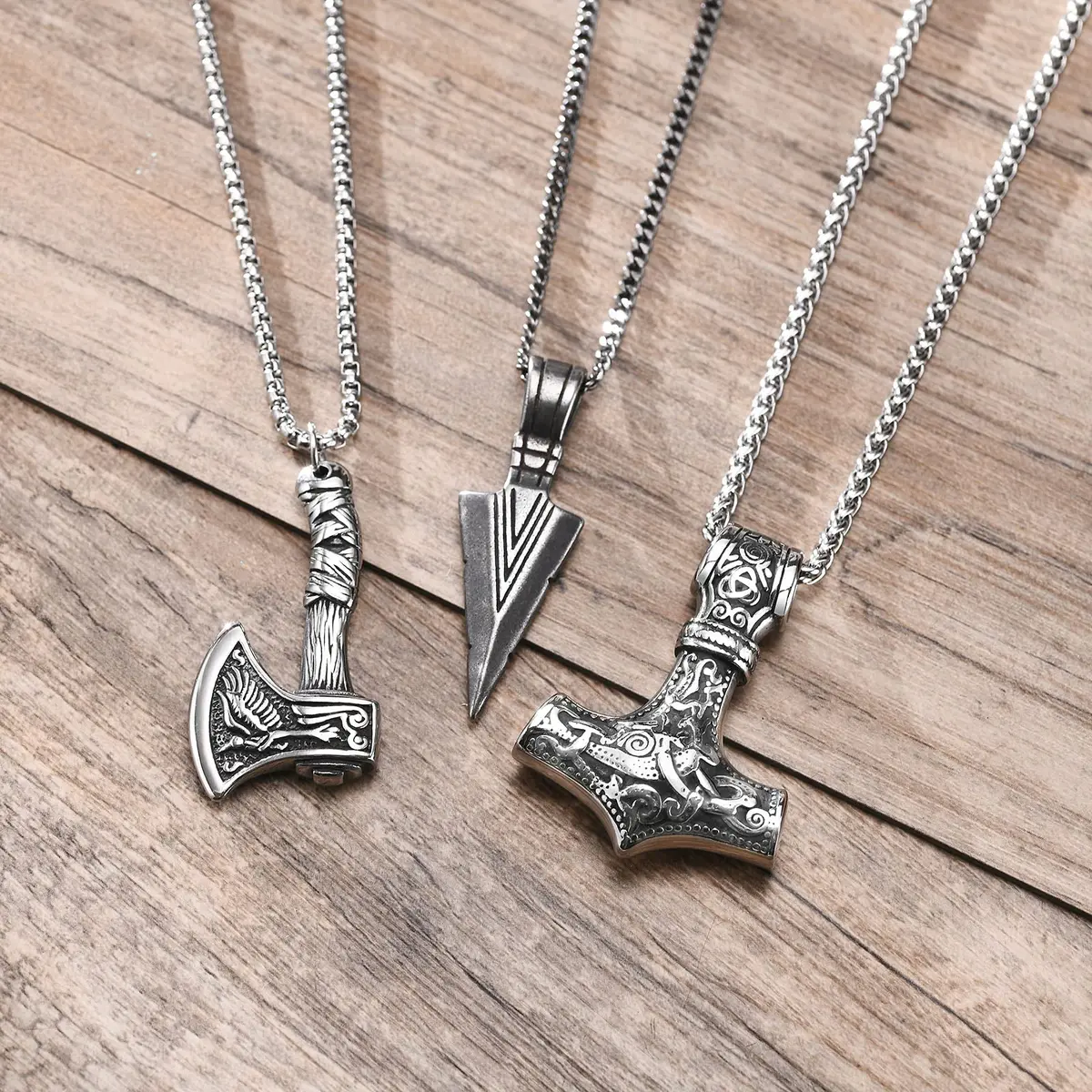 VNOX 3 Pcs Norse Viking Necklace for Men Thors Hammer & Viking Amulet | Durable Stainless Steel, 24 Inch Chains - view 4