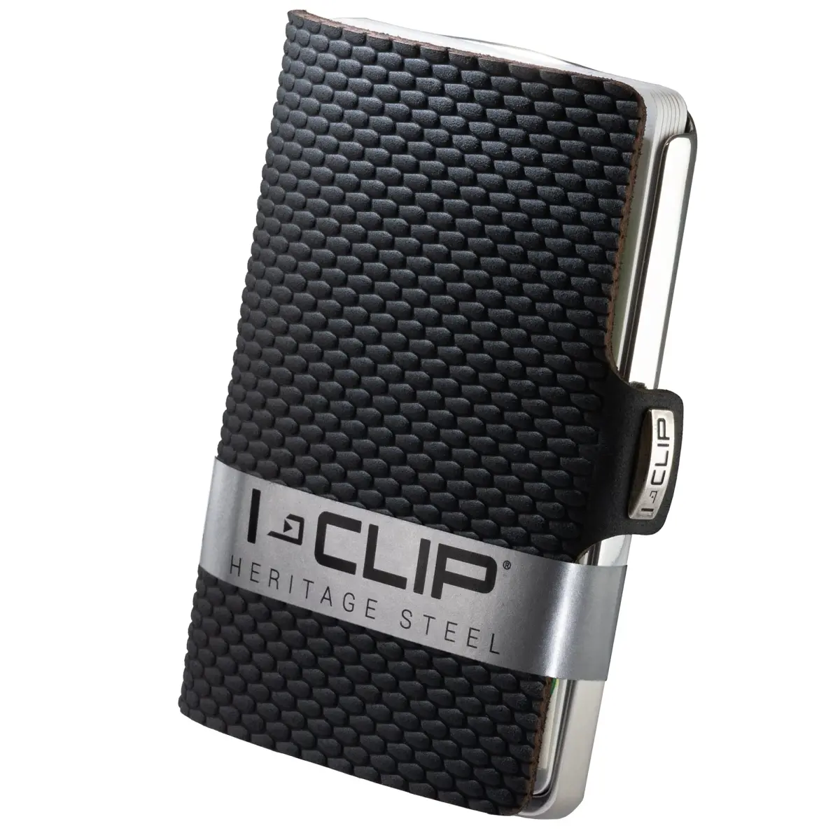 I-CLIP Stainless Steel Moneyclip Slim Wallet with Leather Cardholder, Polished Milanaise Black | Holds up to 10 Cards & Banknotes - main product image