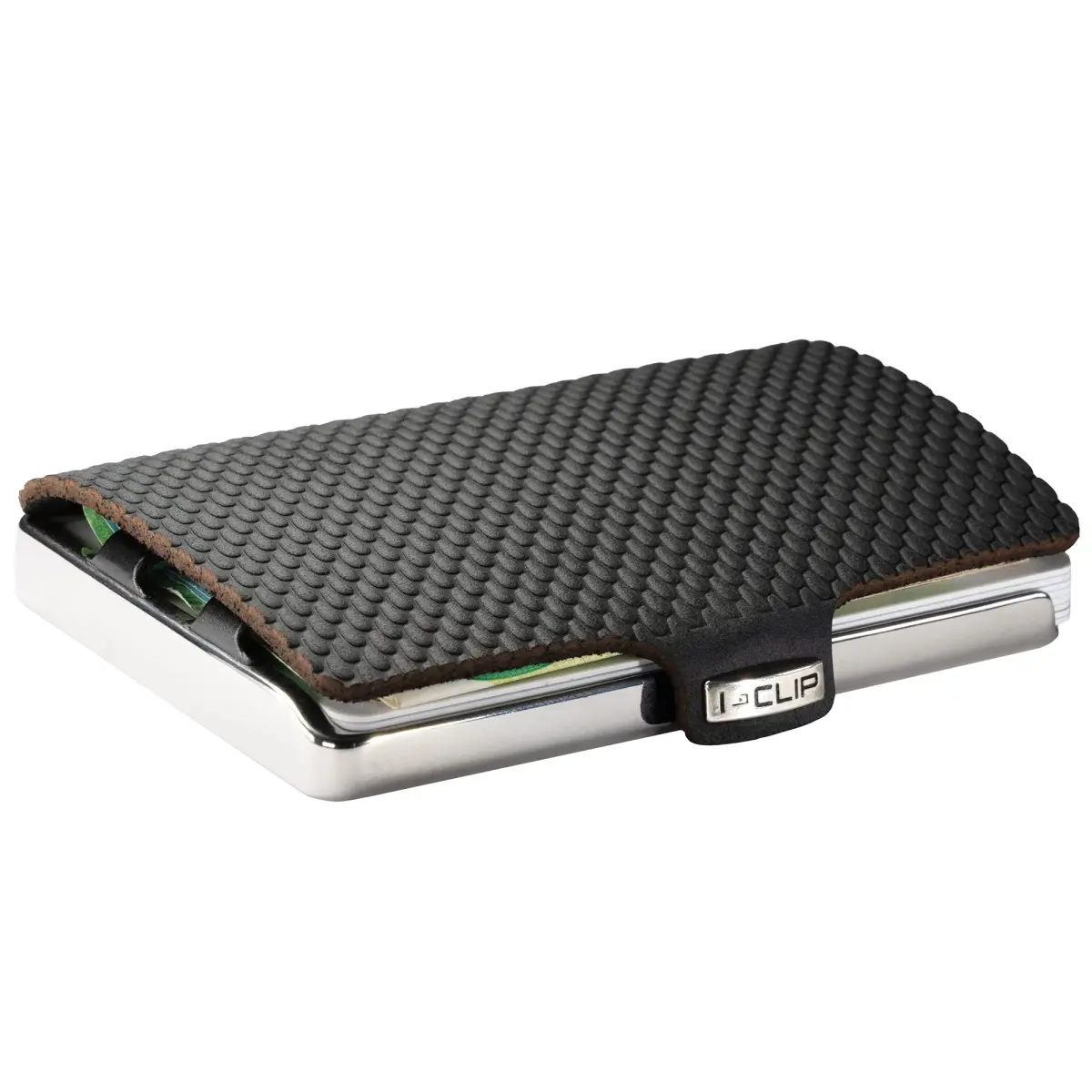 I-CLIP Stainless Steel Moneyclip Slim Wallet with Leather Cardholder, Polished Milanaise Black | Holds up to 10 Cards & Banknotes - view 2