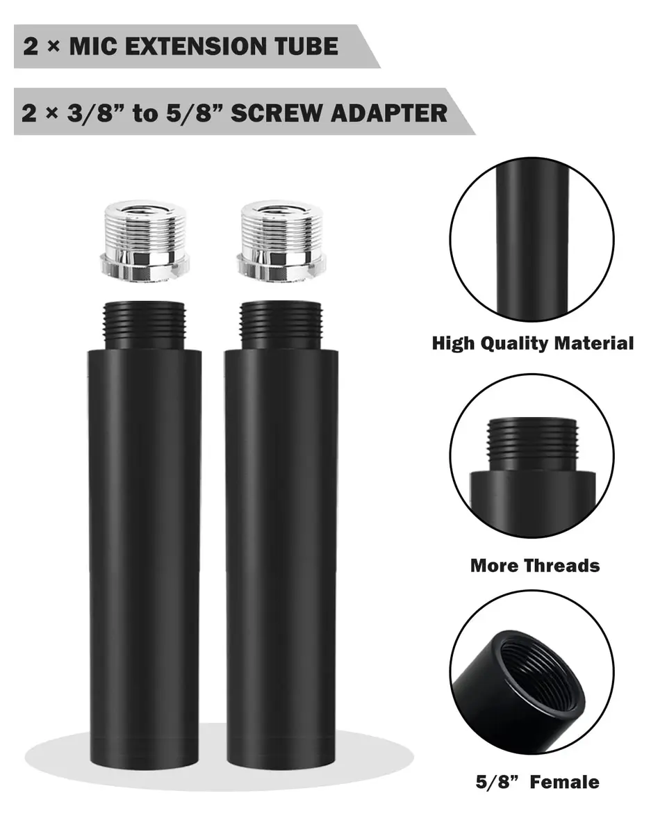 Boseen 2-Pack Mic Stand Extension Tube with 5/8" Male to 3/8" Female Adapter | Extends Reach for Podcasting & Recording - view 3