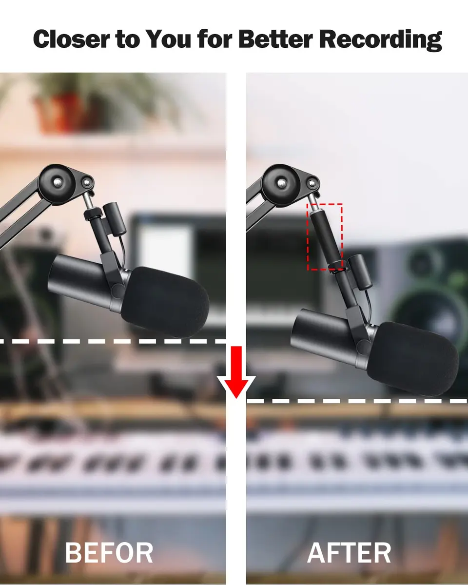 Boseen Mic Stand Extension Tube with Adapter | 5/8" Male to 5/8" Female & 3/8" Female | Black Aluminum Alloy - view 5