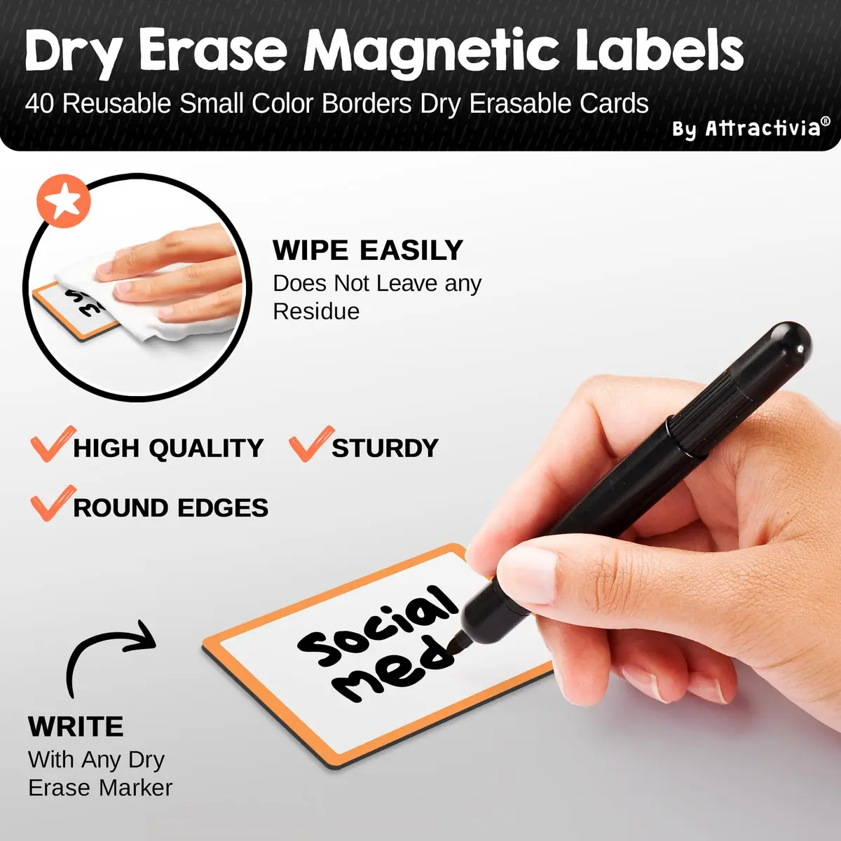 Attractivia Magnetic Labels 2.8 x 1.8 in | Rewritable Magnetic Labels for Office & Home - view 2