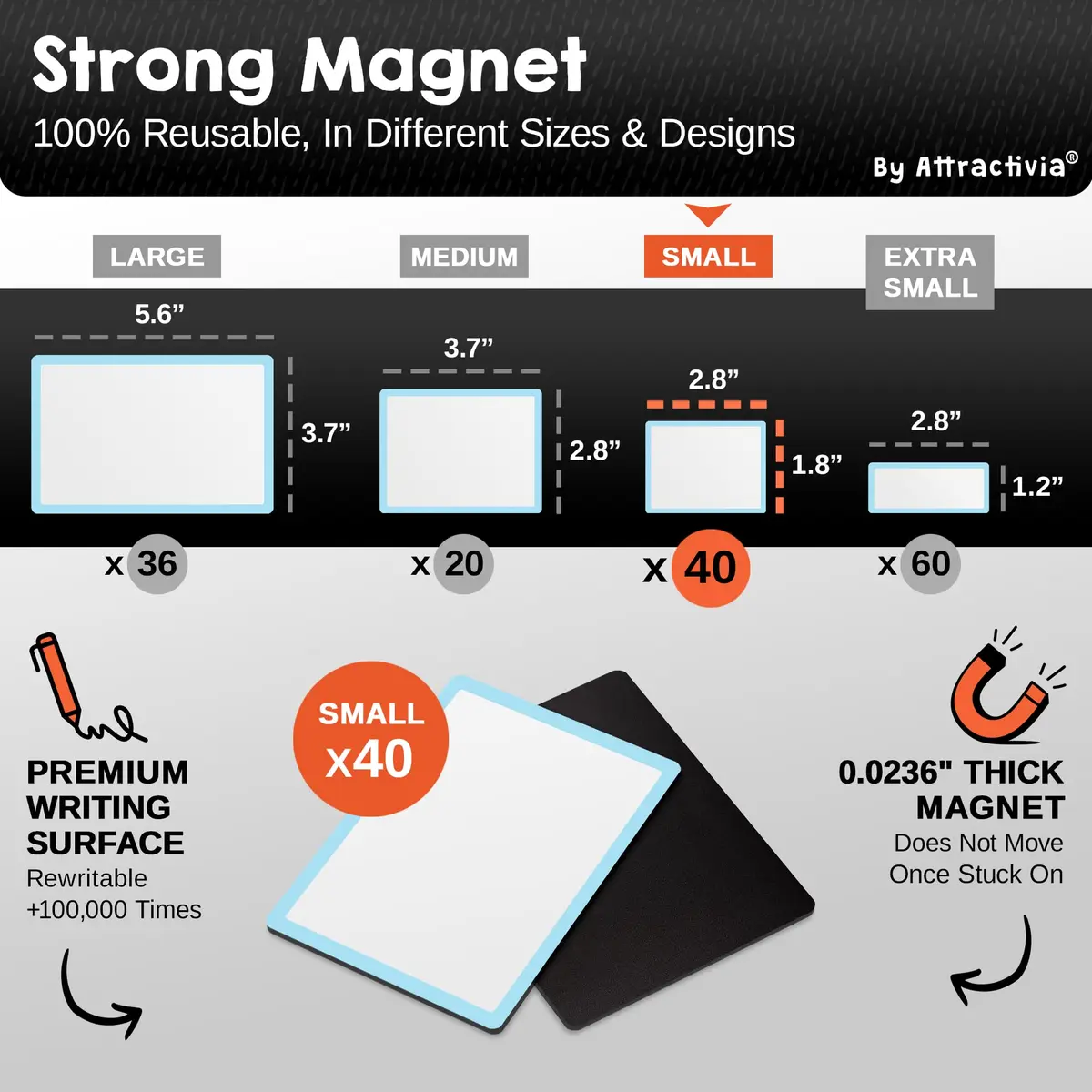 Attractivia Magnetic Labels 2.8 x 1.8 in | Rewritable Magnetic Labels for Office & Home - view 3