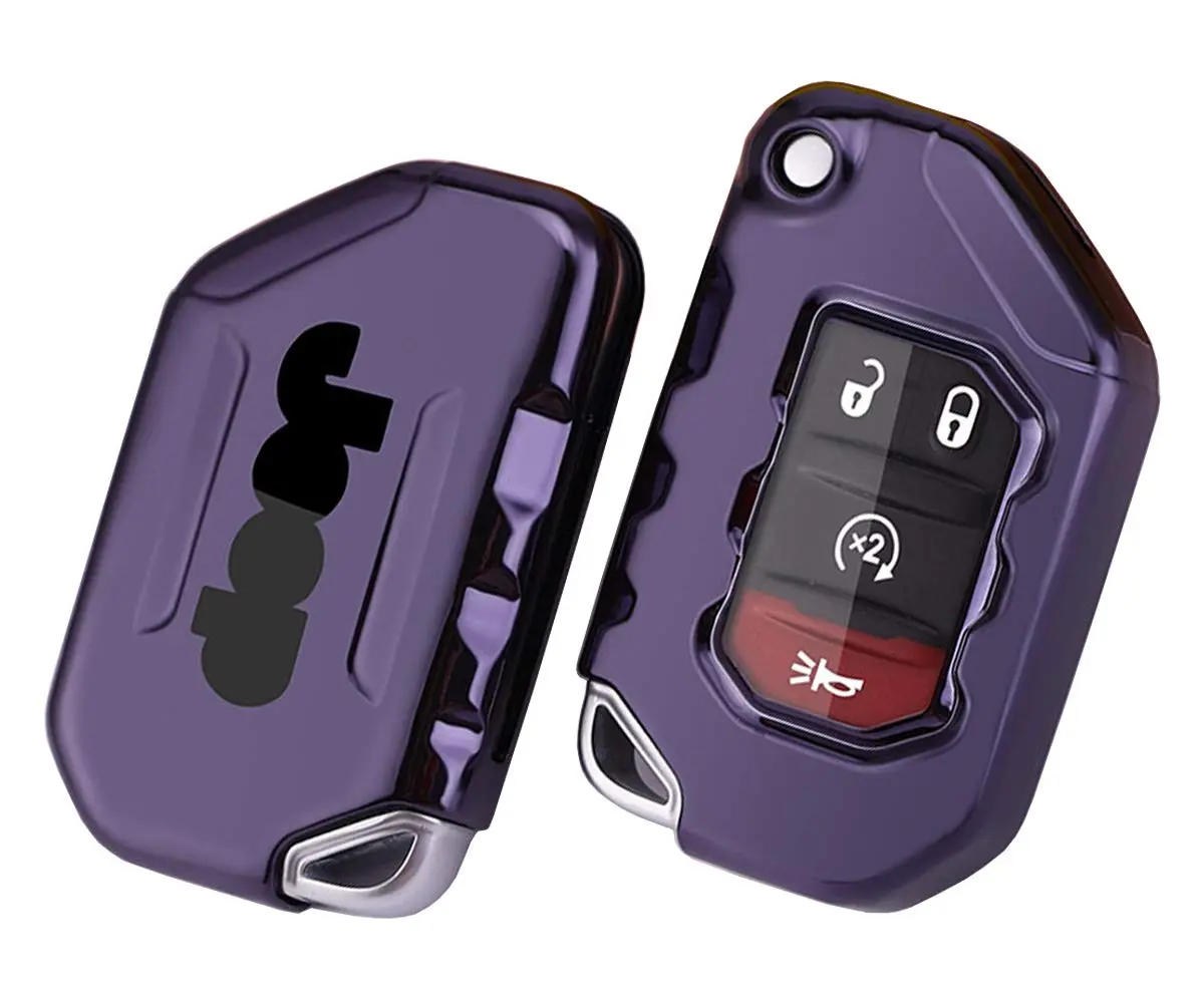 Horande Soft TPU Protector Key Fob Cover Case fit for Jeep Gladiator & Wrangler | Purple - view 2