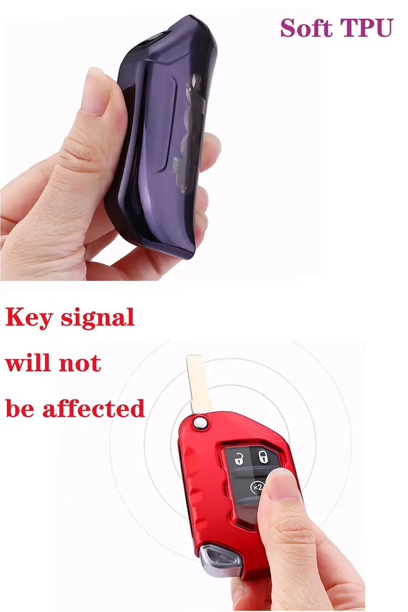 Horande Soft TPU Protector Key Fob Cover Case fit for Jeep Gladiator & Wrangler | Purple - view 3