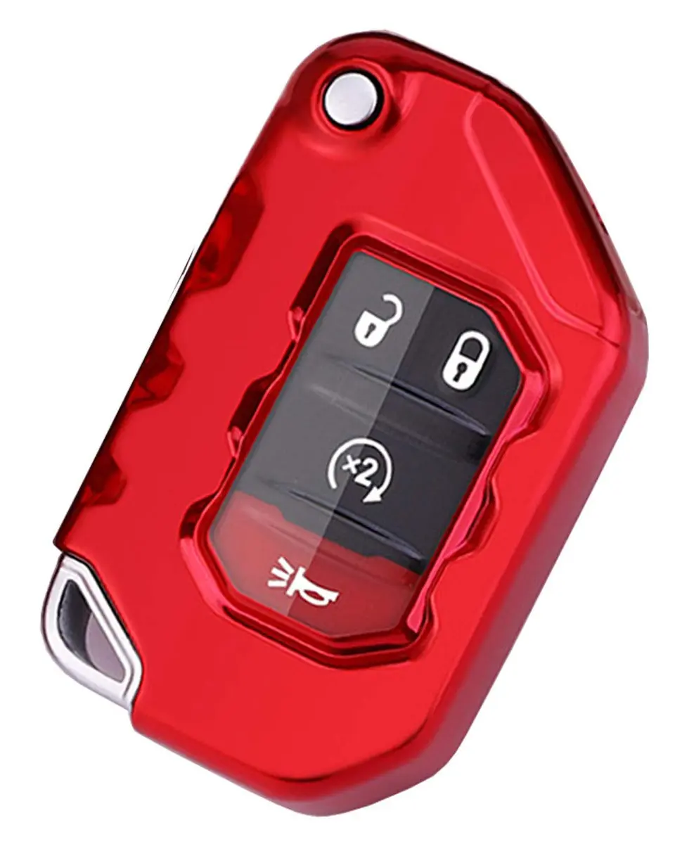 Soft TPU Protector Key Fob Cover fit for 2020 2021 Jeep Gladiator JT Sahara JLU 2018 2019 Jeep Wrangler JL JLU Rubicon Flip Key Fob Case (Red) - main product image