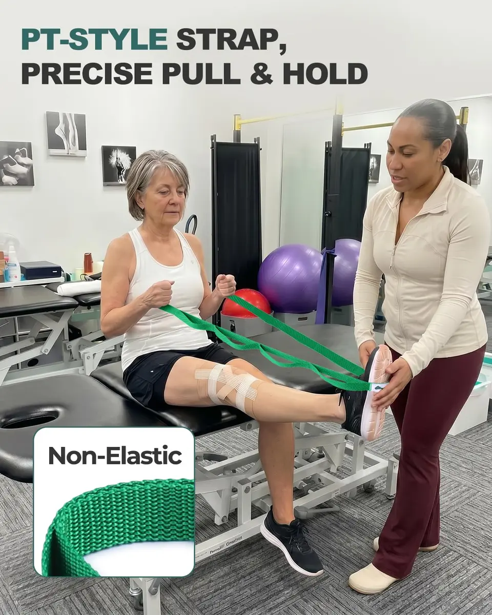 Trideer Stretching Strap with Loops & Leg Lifter | Non-Elastic PT-Style Physical Therapy Strap for Knee Rehab, Yoga & Mobility (75 inch, Green) - view 4