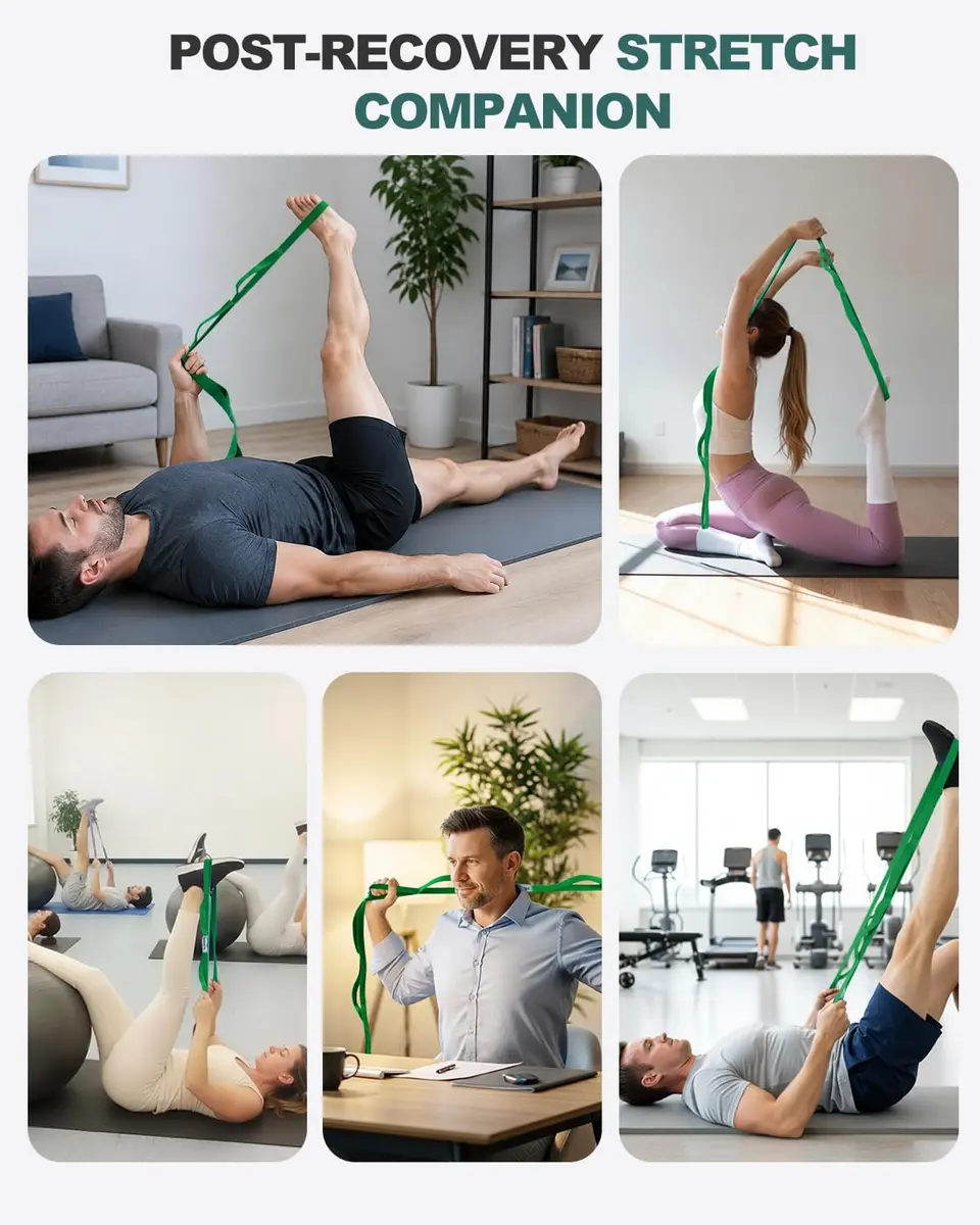 Trideer Stretching Strap with Loops & Leg Lifter | Non-Elastic PT-Style Physical Therapy Strap for Knee Rehab, Yoga & Mobility (75 inch, Green) - view 8