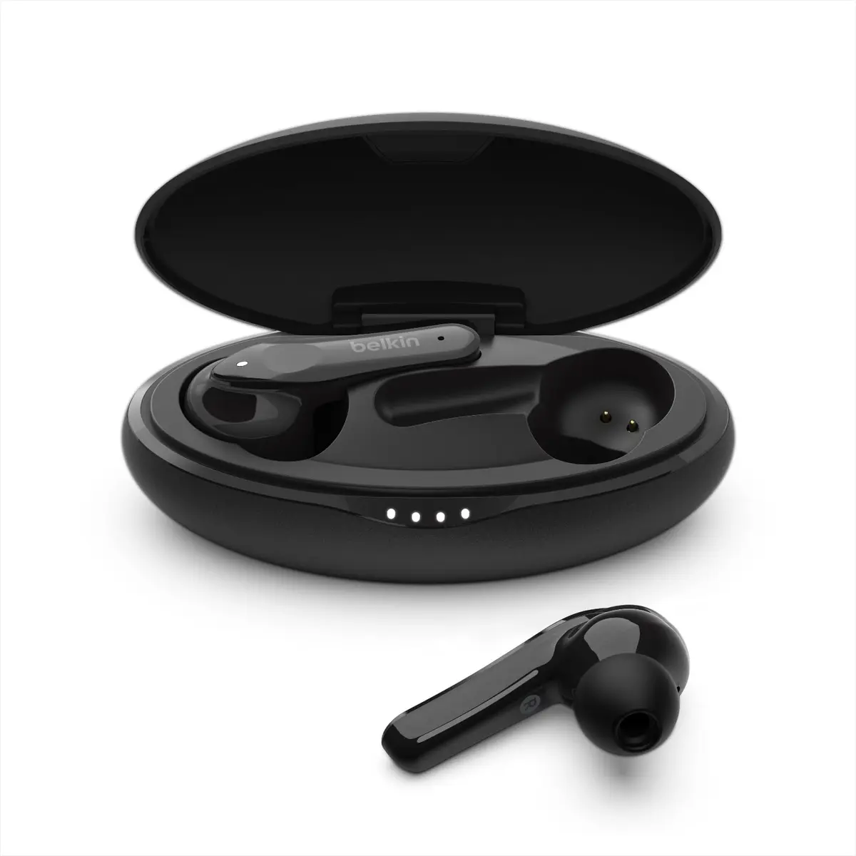 Belkin SOUNDFORM Move Plus Wireless Earbuds with Microphone | Bluetooth 5.0, IPX5, 5H Play, Wireless Charging Case, Black - main product image
