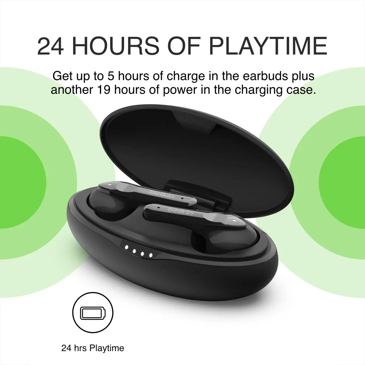 Belkin SOUNDFORM Move Plus Wireless Earbuds with Microphone | Bluetooth 5.0, IPX5, 5H Play, Wireless Charging Case, Black - view 5