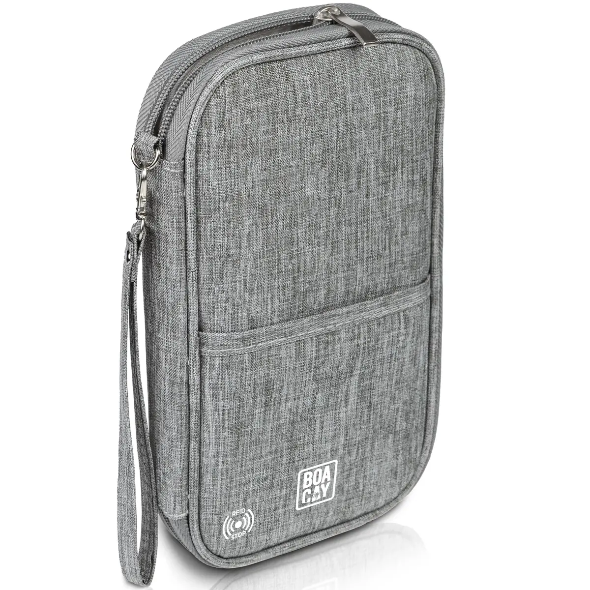 BOACAY RFID Blocking Travel Document Organizer with Wristlet, Family Passport Holder & Wallet - Quartz Gray - main product image