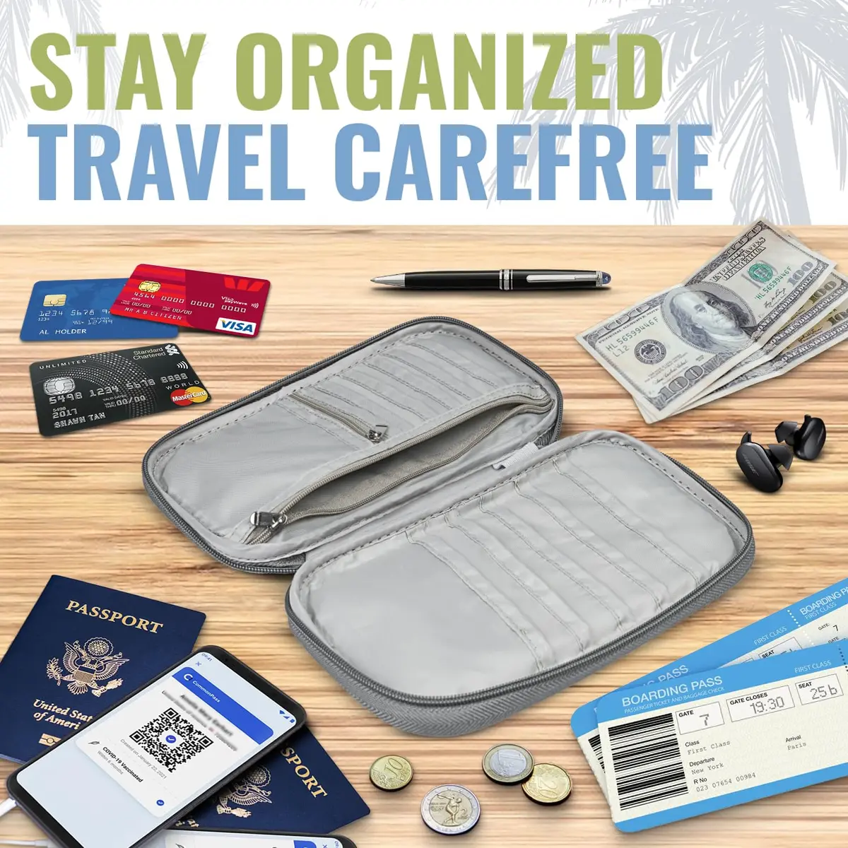 BOACAY RFID Blocking Travel Document Organizer with Wristlet, Family Passport Holder & Wallet - Quartz Gray - view 5