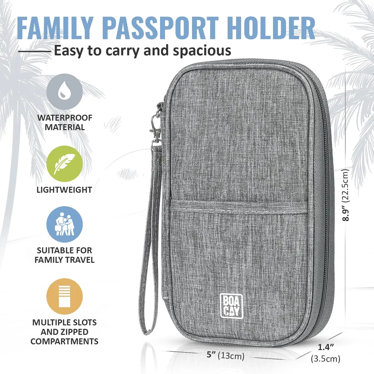 BOACAY RFID Blocking Travel Document Organizer with Wristlet, Family Passport Holder & Wallet - Quartz Gray - view 3