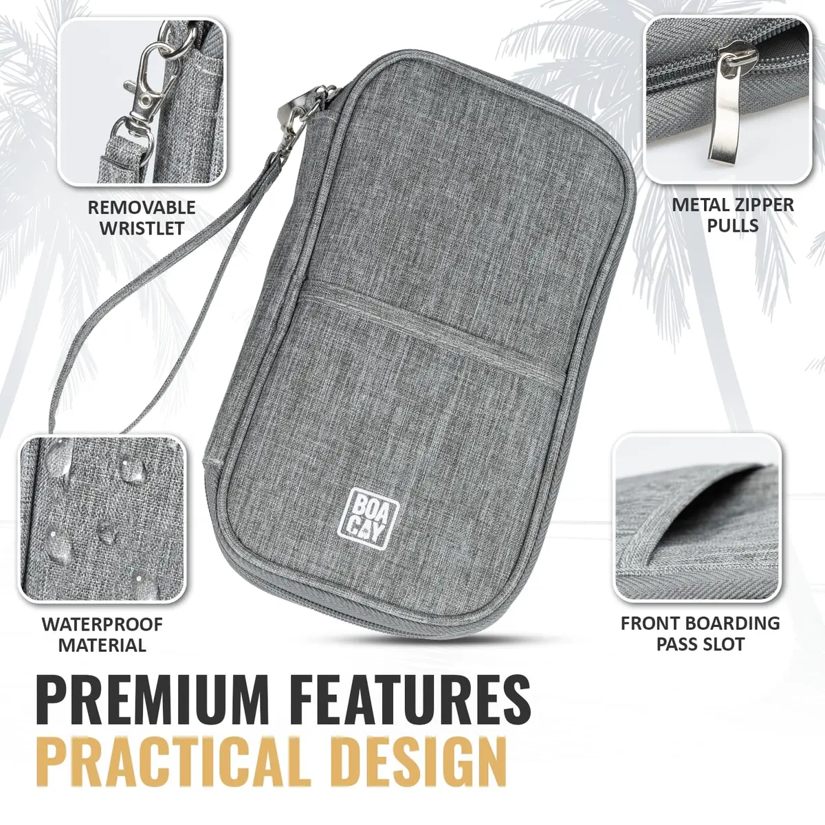 BOACAY RFID Blocking Travel Document Organizer with Wristlet, Family Passport Holder & Wallet - Quartz Gray - view 4