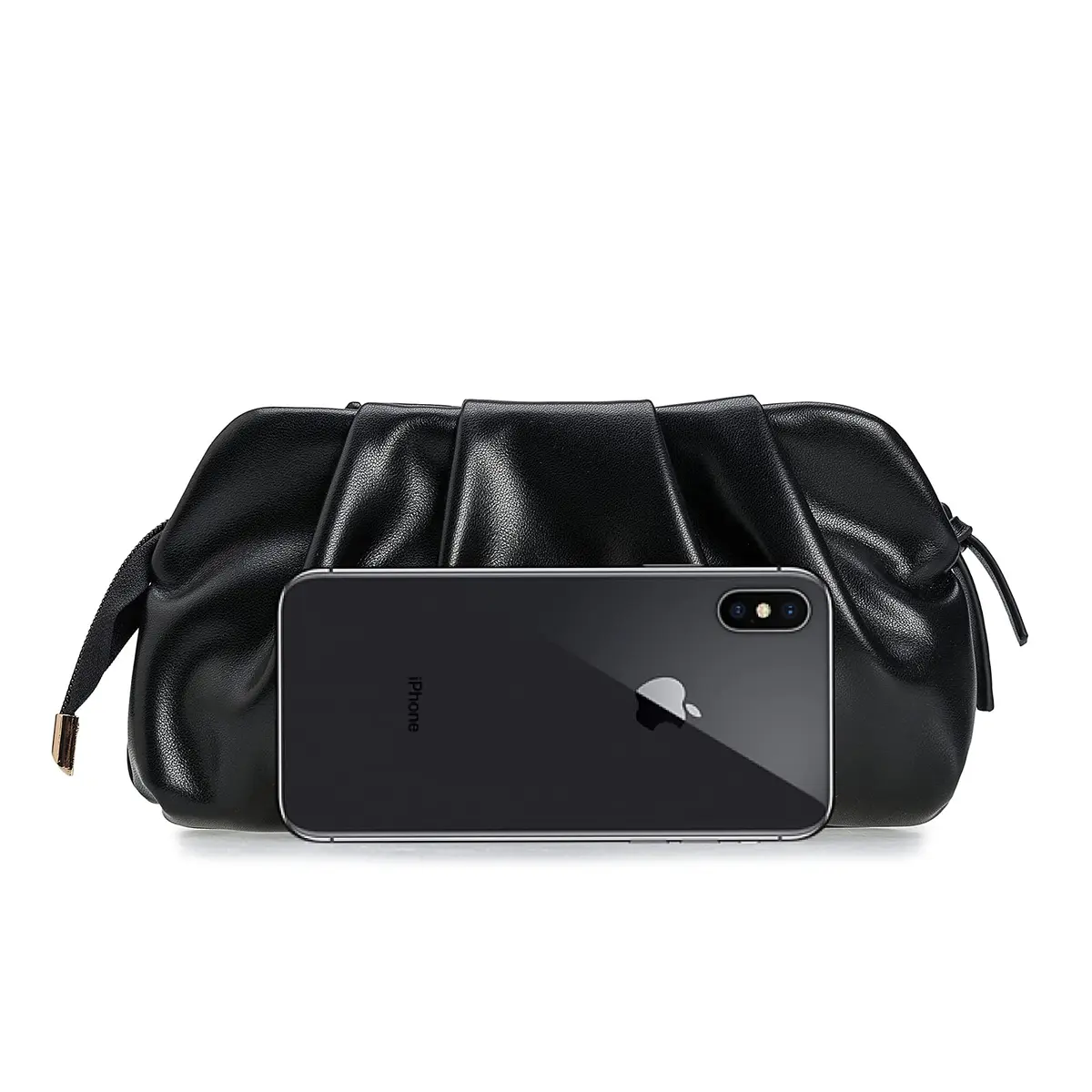 CHARMING TAILOR Chic Vegan Leather Clutch Bag for Women | Elegant Pleated Evening Purse in Black - view 3