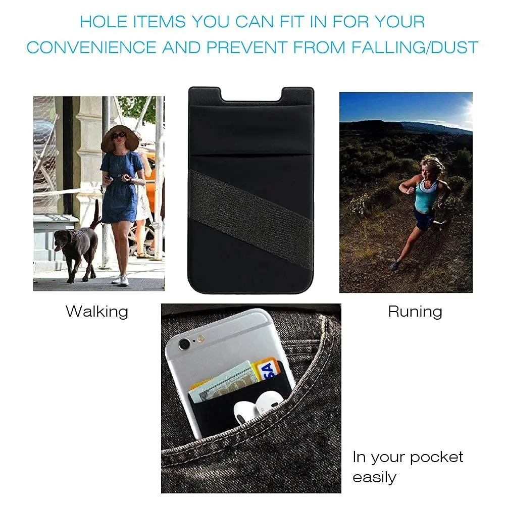 Hoblaze Stretchy Phone Wallet Card Holder with Finger Strap - Black 2-in-1 | Holds 5-8 Cards - view 8