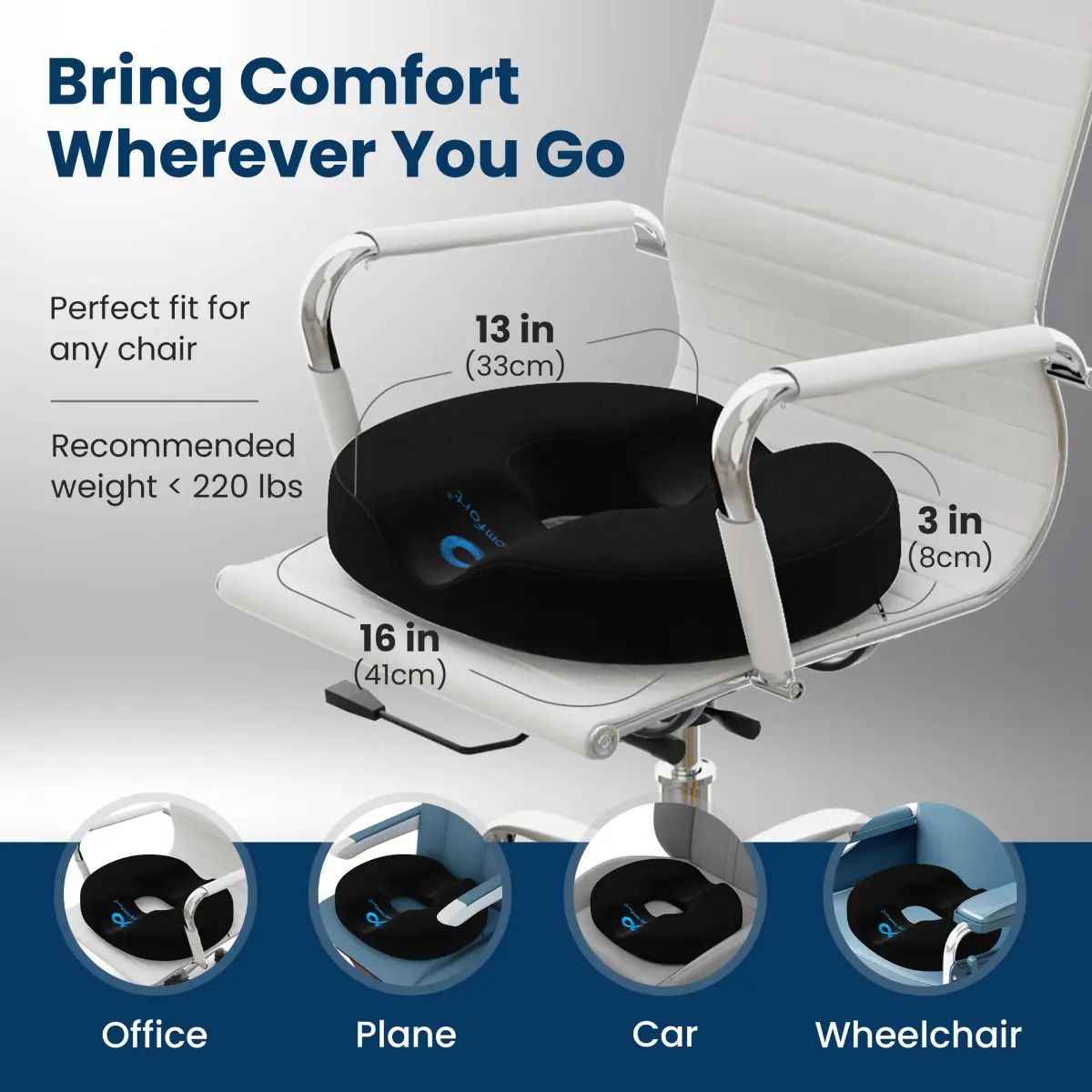 Everlasting Comfort Donut Pillow for Tailbone Pain Relief 33cm (13in) | Ergonomic Seat Cushion for Coccyx Pain - view 6