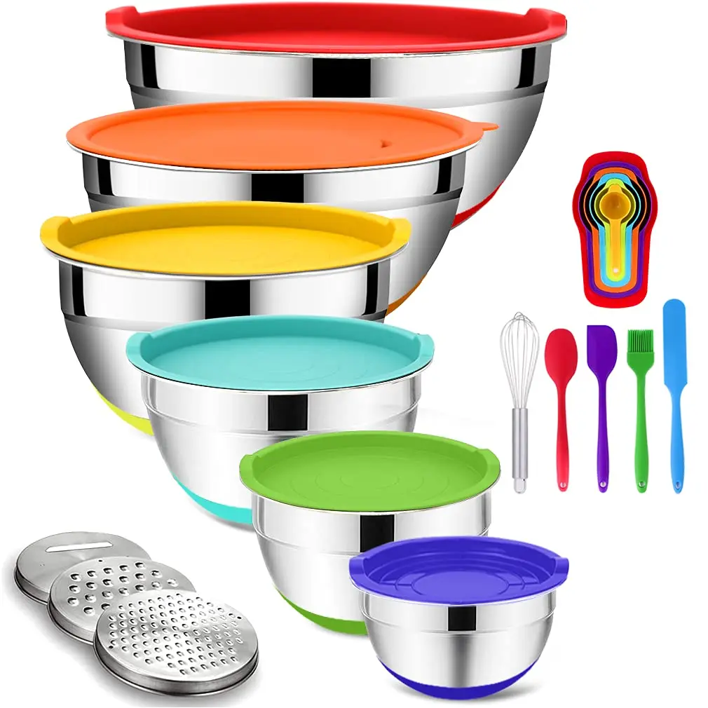 Rottay 20PCS Stainless Steel Mixing Bowls with Airtight Lids Set | Space-Saving Nesting Bowls for Kitchen & Baking - main product image