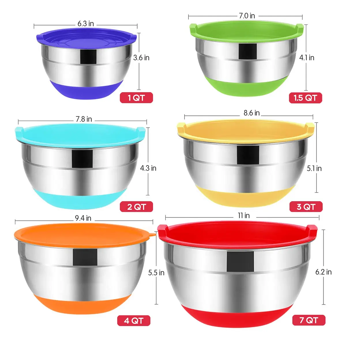 Rottay 20PCS Stainless Steel Mixing Bowls with Airtight Lids Set | Space-Saving Nesting Bowls for Kitchen & Baking - view 5