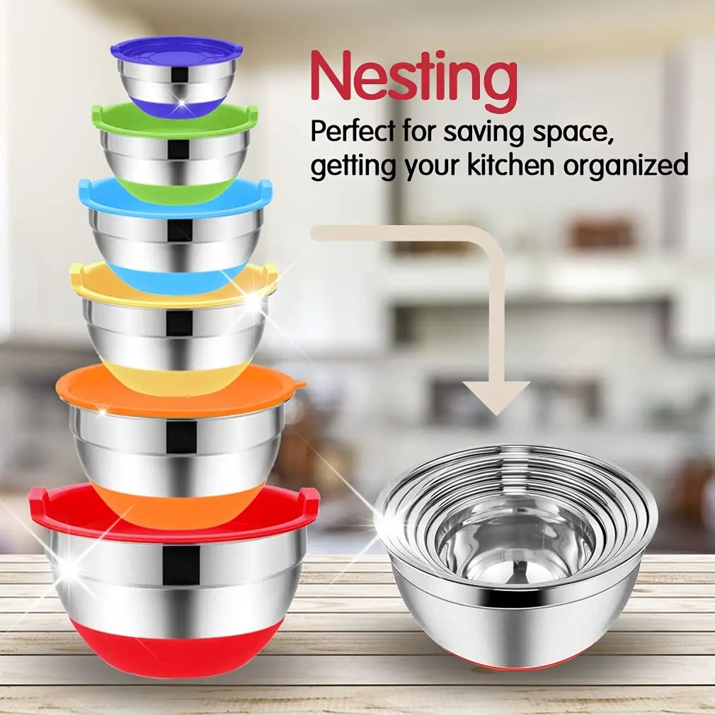 Rottay 20PCS Stainless Steel Mixing Bowls with Airtight Lids Set | Space-Saving Nesting Bowls for Kitchen & Baking - view 3