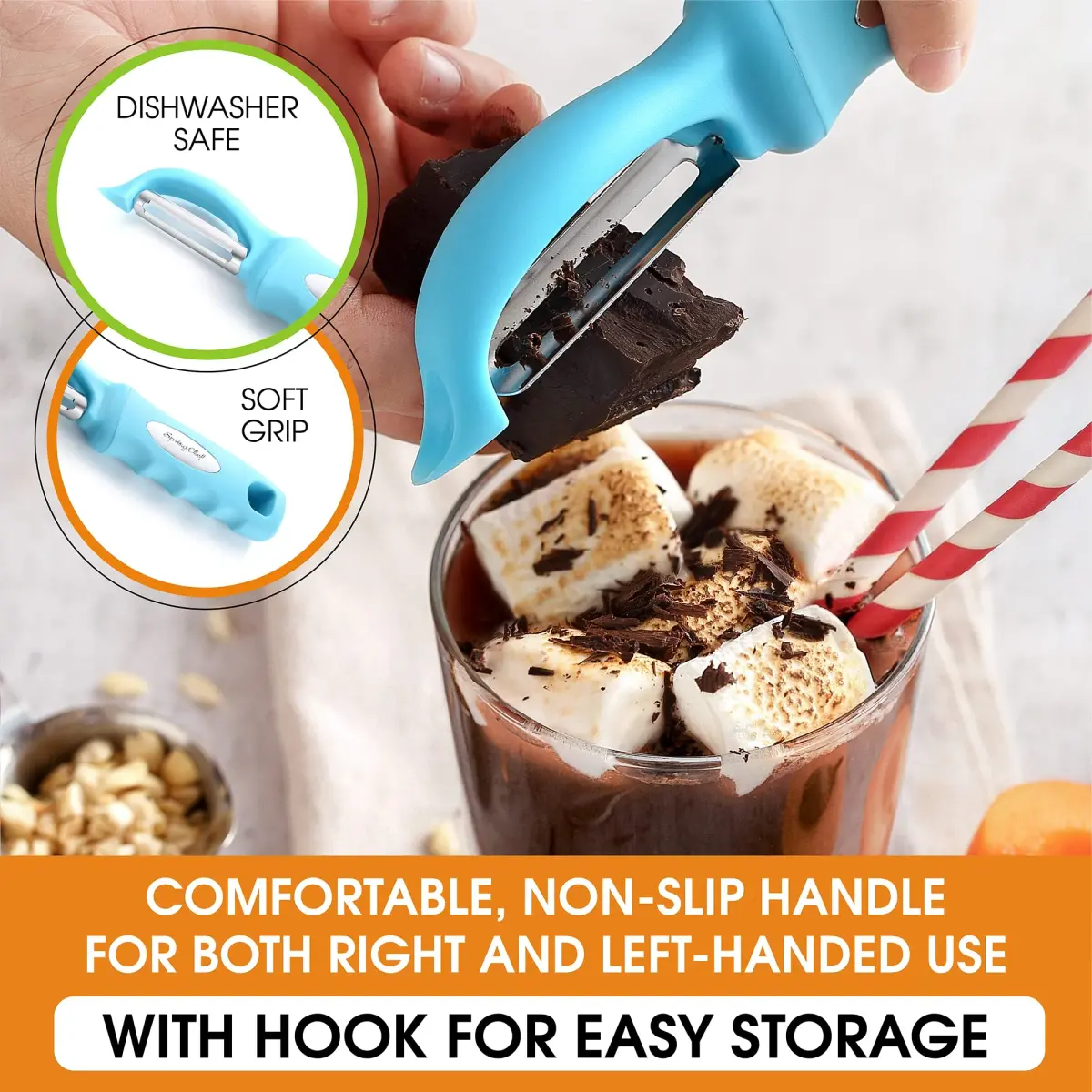 Spring Chef Swivel Potato Peeler with Soft Grip Handle, Aqua Sky | Dual Stainless Steel Blades, Ergonomic Design - view 6
