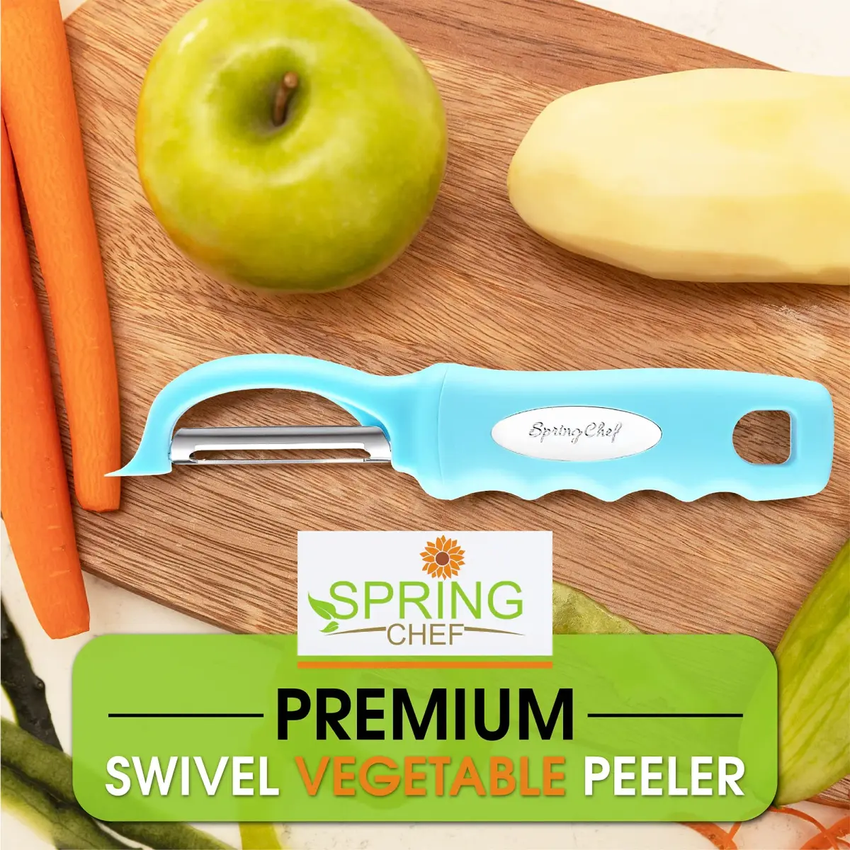 Spring Chef Swivel Potato Peeler with Soft Grip Handle, Aqua Sky | Dual Stainless Steel Blades, Ergonomic Design - view 7