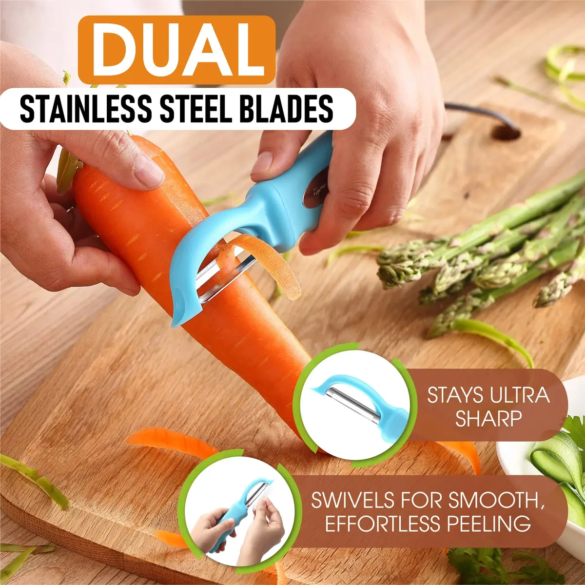 Spring Chef Swivel Potato Peeler with Soft Grip Handle, Aqua Sky | Dual Stainless Steel Blades, Ergonomic Design - view 2