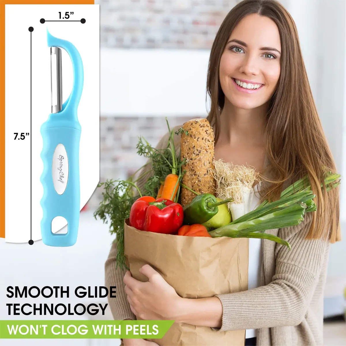 Spring Chef Swivel Potato Peeler with Soft Grip Handle, Aqua Sky | Dual Stainless Steel Blades, Ergonomic Design - view 3
