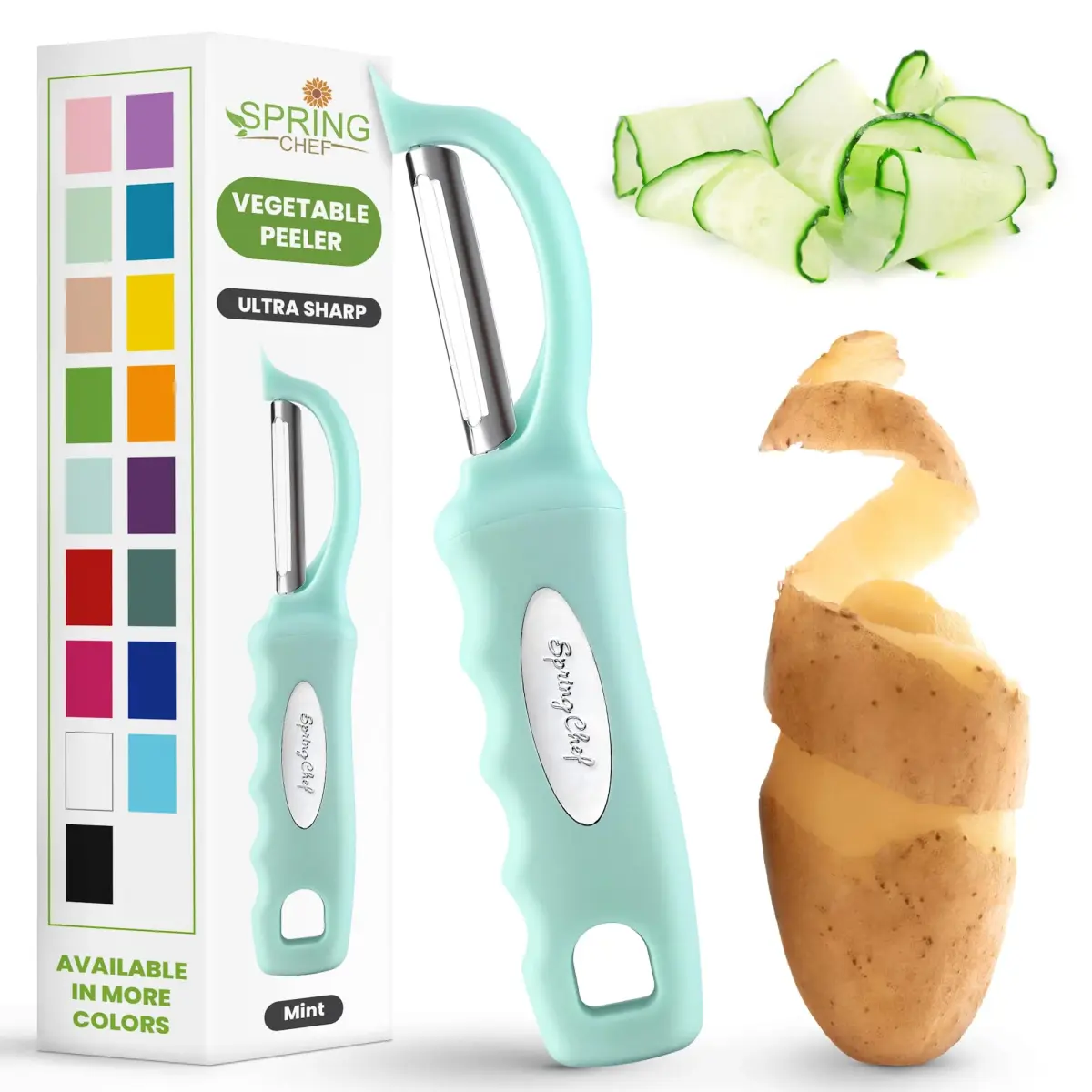 Spring Chef Swivel Vegetable Peeler Mint | Ergonomic Soft Grip Handle, Stainless Steel Blades - main product image