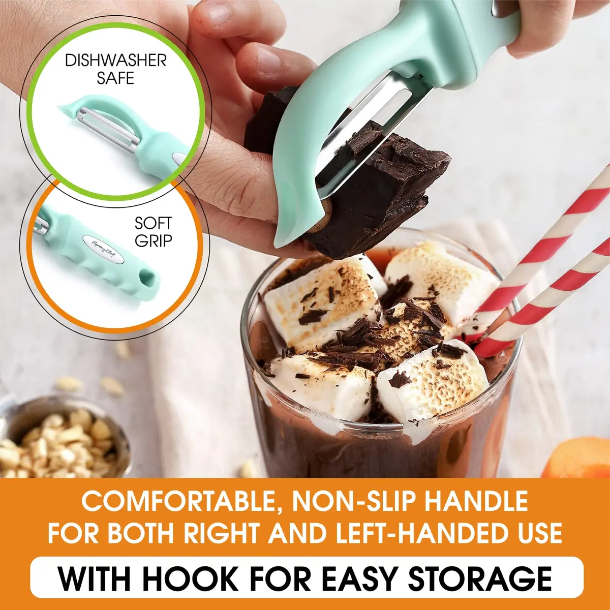 Spring Chef Swivel Vegetable Peeler Mint | Ergonomic Soft Grip Handle, Stainless Steel Blades - view 6