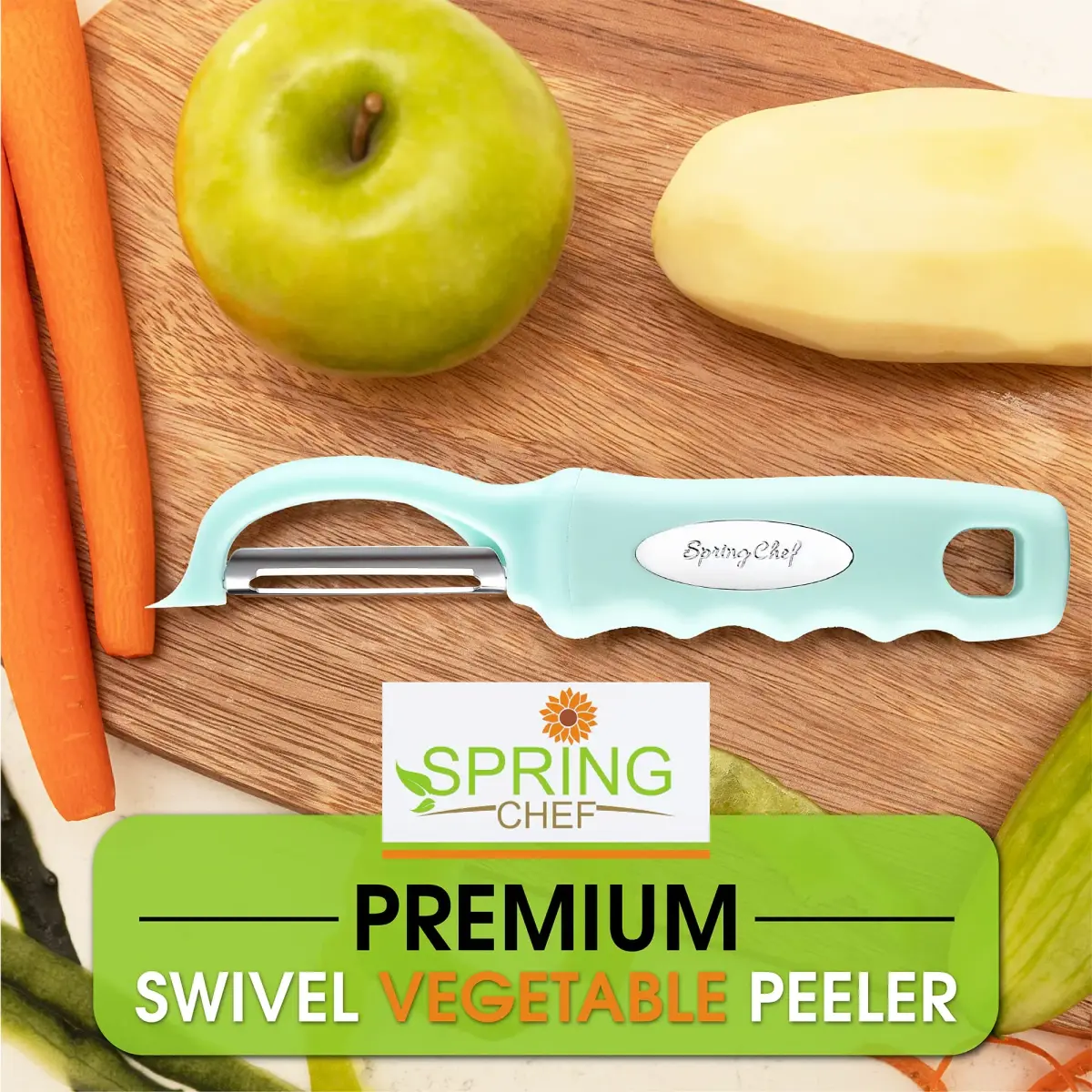 Spring Chef Swivel Vegetable Peeler Mint | Ergonomic Soft Grip Handle, Stainless Steel Blades - view 7
