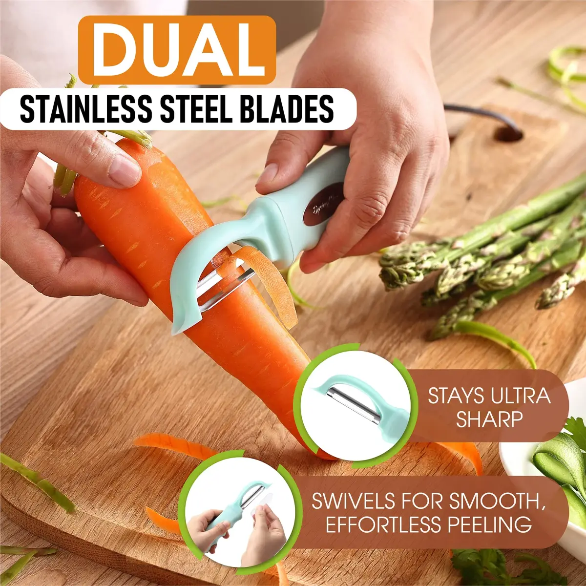 Spring Chef Swivel Vegetable Peeler Mint | Ergonomic Soft Grip Handle, Stainless Steel Blades - view 2