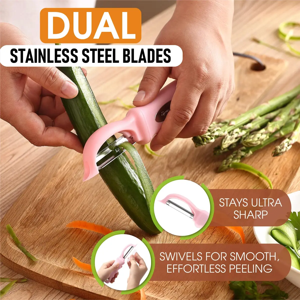 Spring Chef Swivel Vegetable Peeler with Soft Grip Handle, Pink Lemonade | 19.1 cm (7.5") - view 2