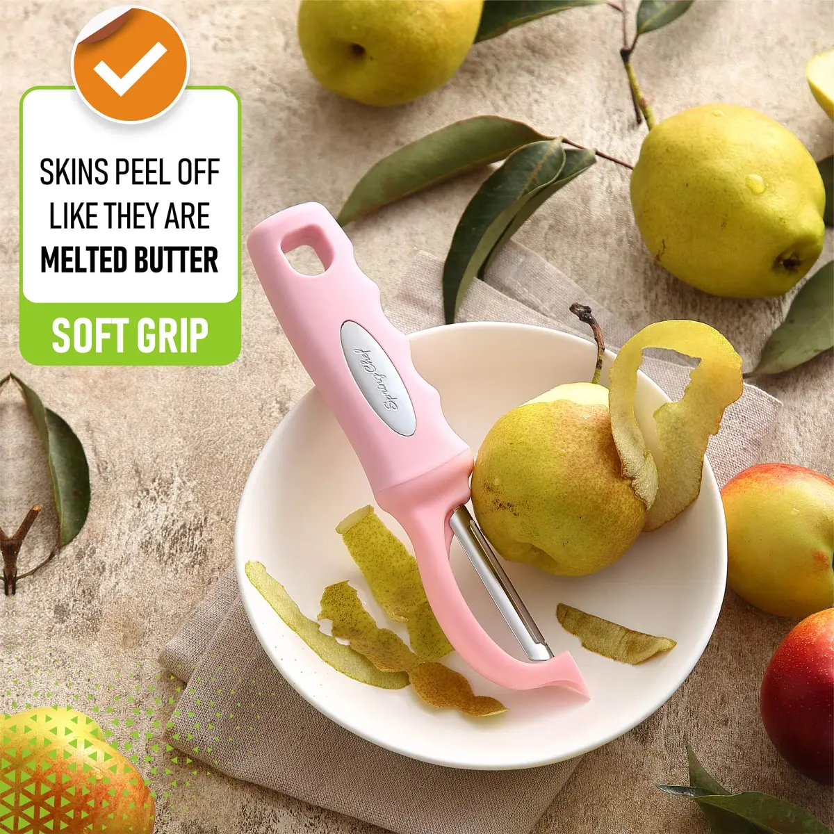 Spring Chef Swivel Vegetable Peeler with Soft Grip Handle, Pink Lemonade | 19.1 cm (7.5") - view 4