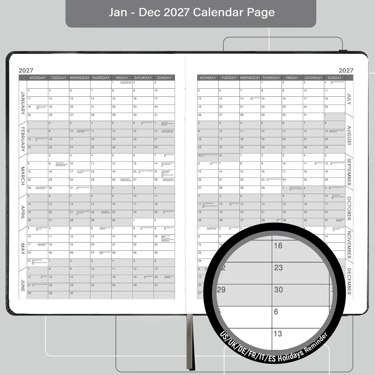 Feteulo 2027 Appointment Book & Planner - Jan-Dec 2027 | Daily Hourly Schedule, Faux Leather Cover, Premium Paper, Pen Holder, Inner Pocket - view 4