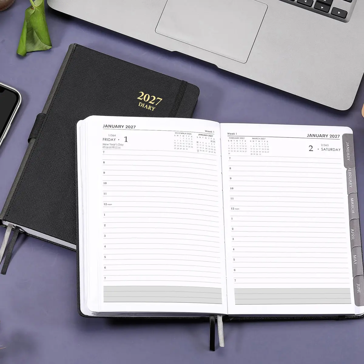 Feteulo 2027 Appointment Book & Planner - Jan-Dec 2027 | Daily Hourly Schedule, Faux Leather Cover, Premium Paper, Pen Holder, Inner Pocket - view 7