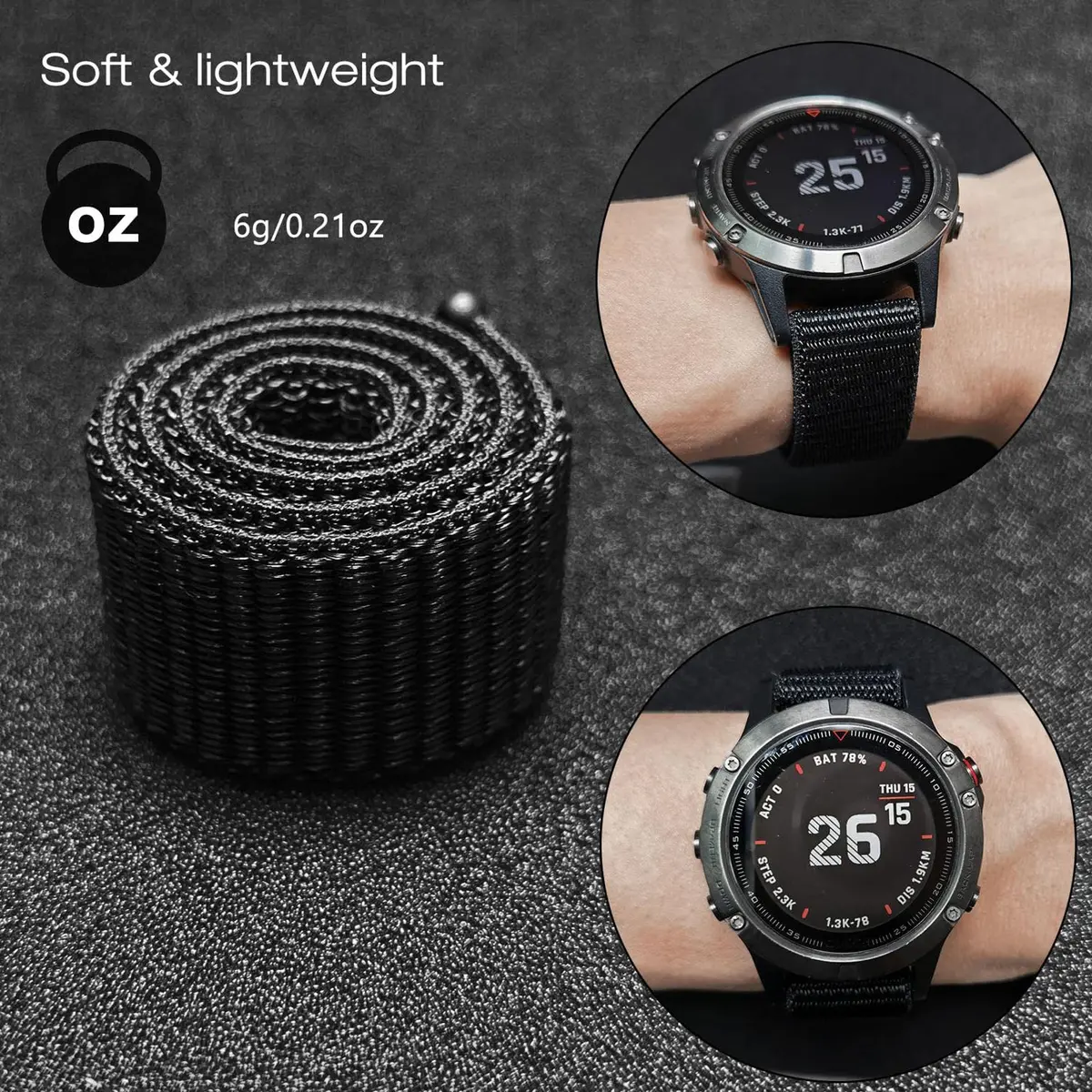 Abanen Woven Nylon Watch Band for Garmin Fenix 8 47mm/ Instinct 3 45mm (22mm, Black) | Quick Release Sport Strap - view 5