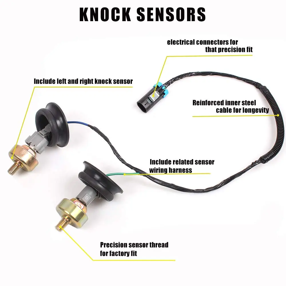 muge racing Knock Sensors with Wiring Harness Kit | Compatible with Chevy Silverado Tahoe Suburban Avalanche GMC Sierra Yukon Cadillac 5.3 - view 2
