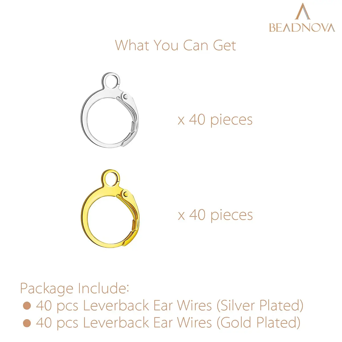 BEADNOVA Leverback Earring Hooks 80pcs Gold & Silver | Jewelry Making Craft Supplies - view 3