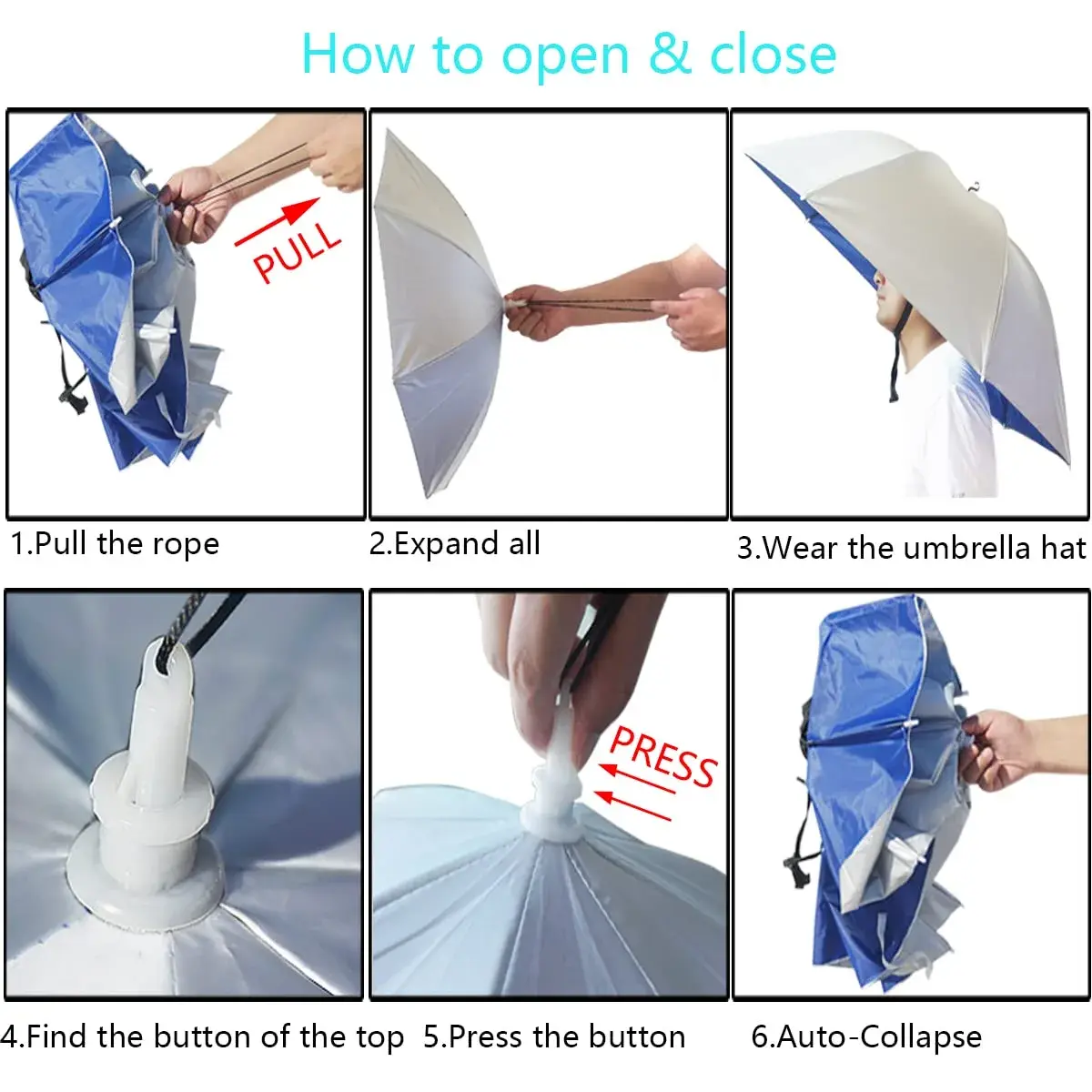 Bocampty Umbrella Hat, 37 inch Diameter, Blue | Hands-Free UV Protection for Fishing & Outdoors - view 5