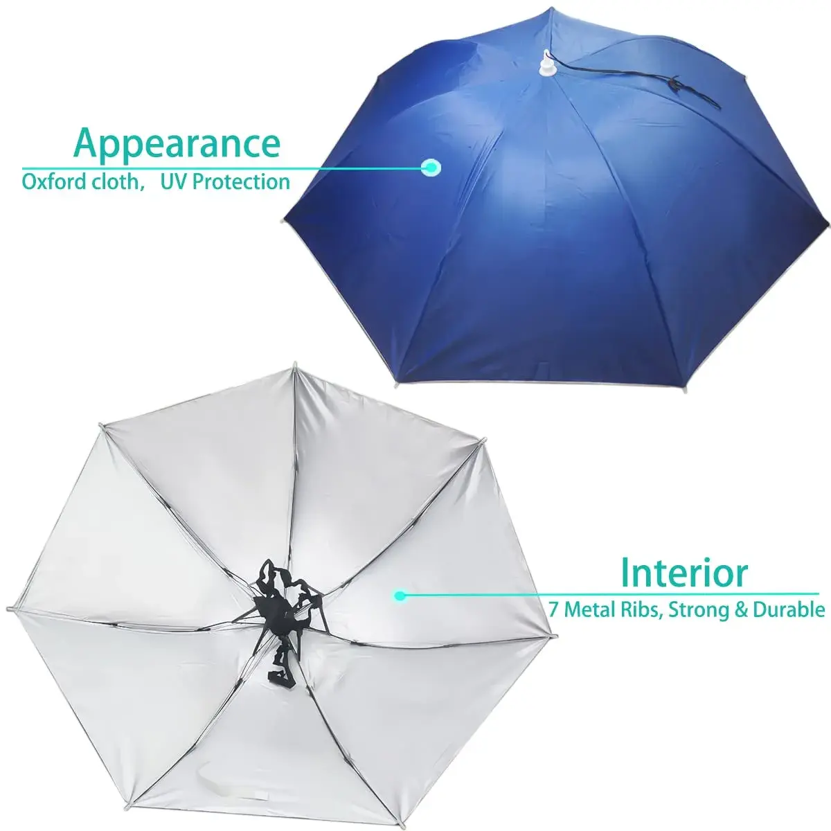 Bocampty Umbrella Hat, 37 inch Diameter, Blue | Hands-Free UV Protection for Fishing & Outdoors - view 2