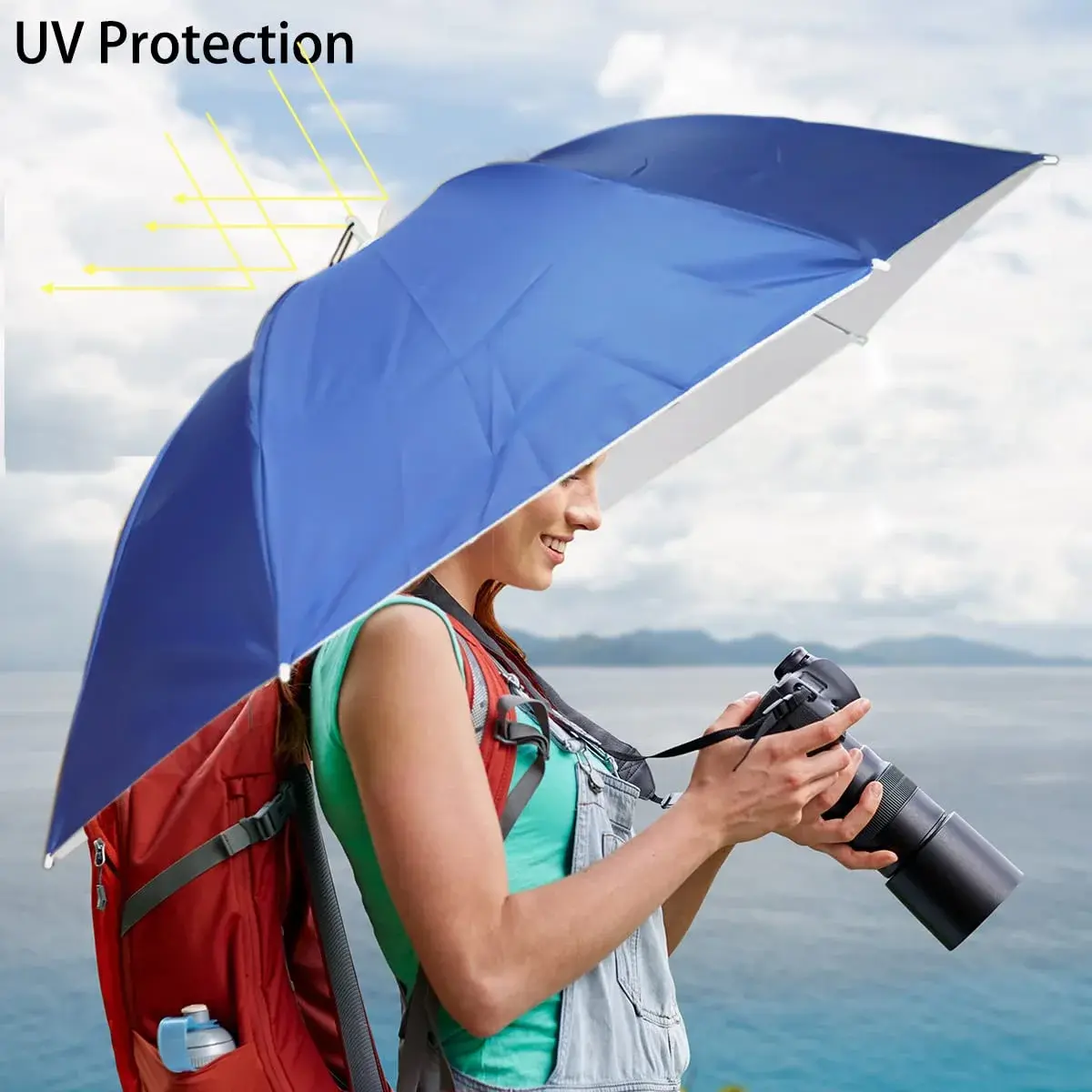 Bocampty Umbrella Hat, 37 inch Diameter, Blue | Hands-Free UV Protection for Fishing & Outdoors - view 3