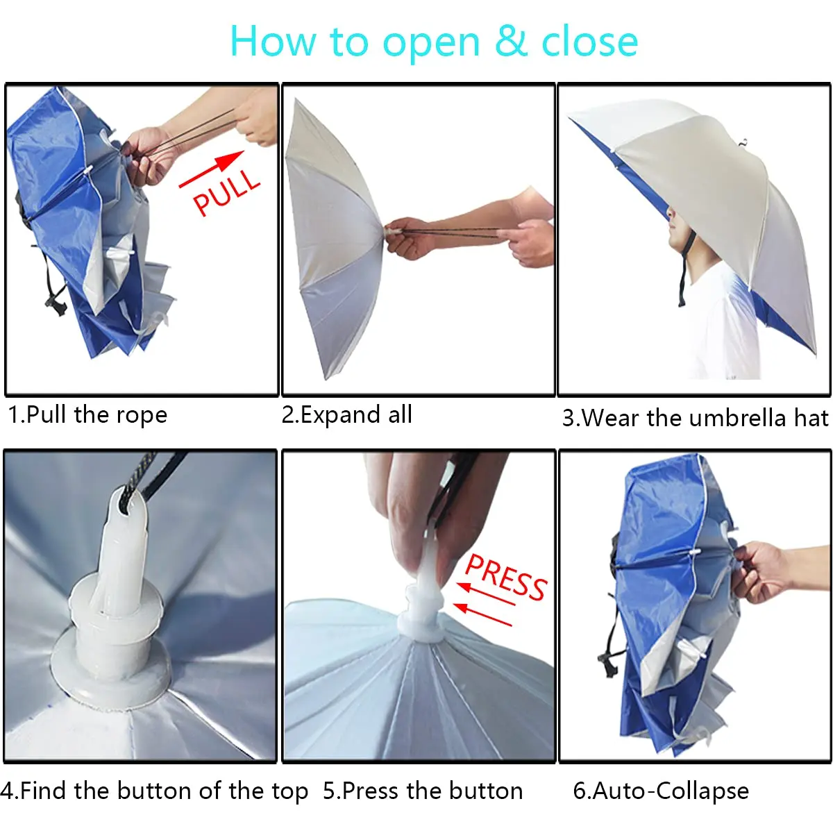Bocampty Umbrella Hat, 37 inch UV Protection Sunshade for Fishing & Outdoors - view 5