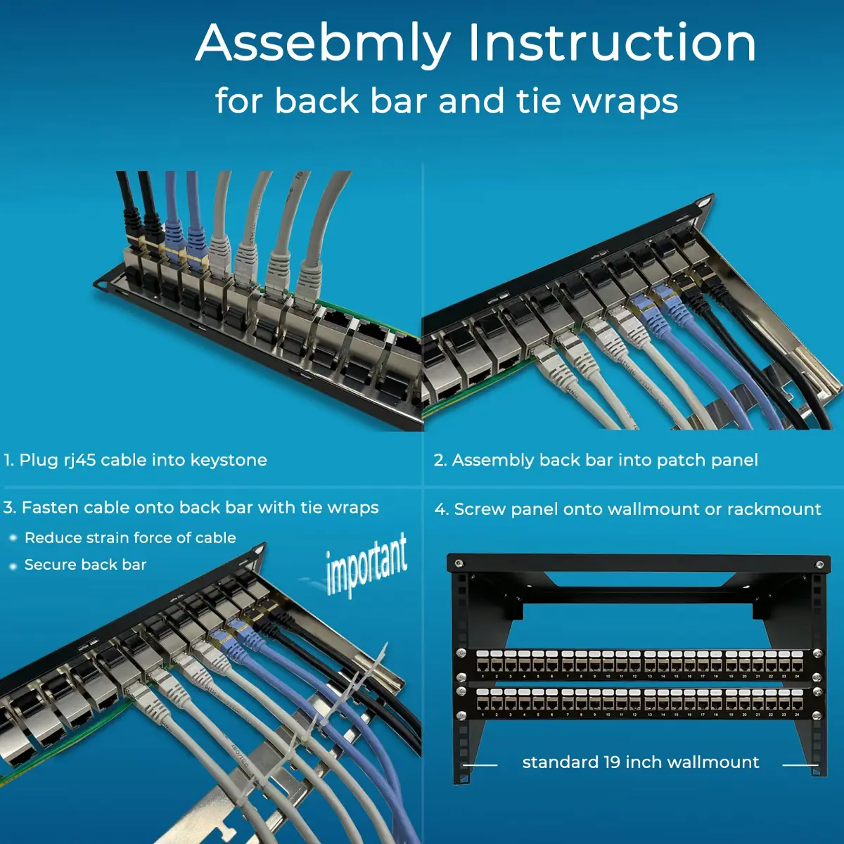 Rapink 24-Port Cat6A Shielded Patch Panel 19-Inch | 10Gbps STP Network Panel with Toolless Keystone Couplers - view 7