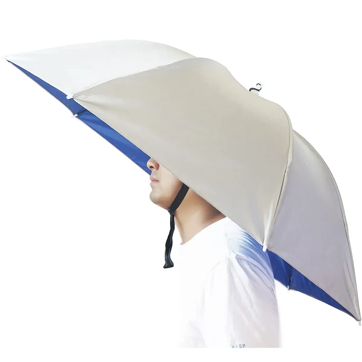 Bocampty Silver-Blue Umbrella Hat, 37 inch Diameter, Hands-Free UV Protection for Fishing & Outdoors - main product image