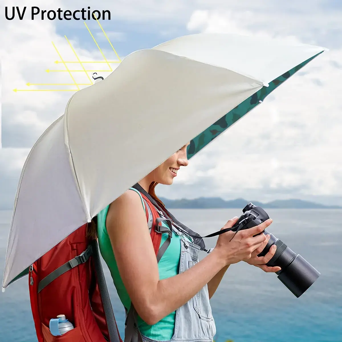 Bocampty Umbrella Hat - Silver-Camouflage, 37 inch Diameter, Hands-Free UV Protection - view 3