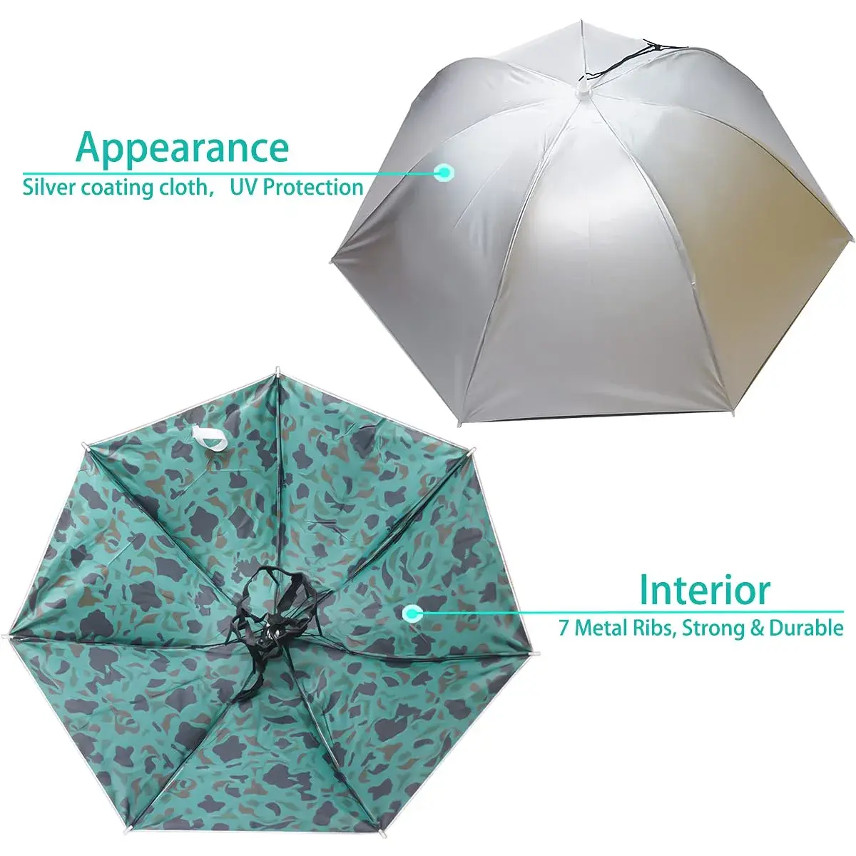 Bocampty Silver-Camouflage Umbrella Hat (2 Pack) - Hands-Free UV Protection for Outdoors - view 2