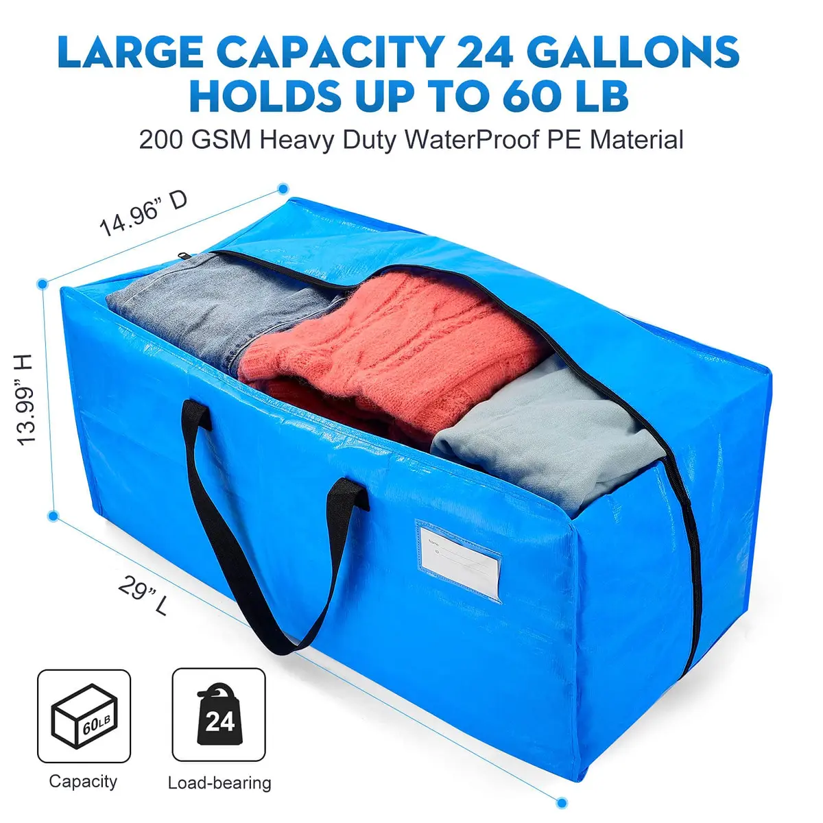 AlexHome Heavy Duty Extra Large Packing Bags for Moving | Waterproof, Tear-Resistant, 24 Gallon Capacity - view 3