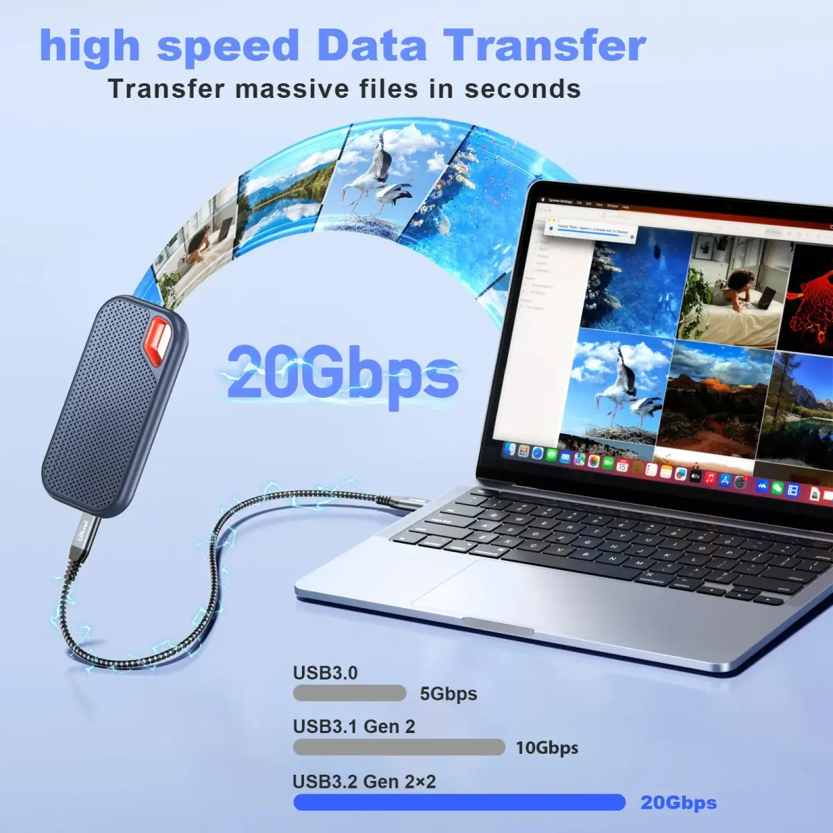 LDLrui USB C to USB C 3.2 Gen 2x2 Cable 0.91 m (3FT) | 20Gbps Data Transfer & 100W PD Charging - view 2