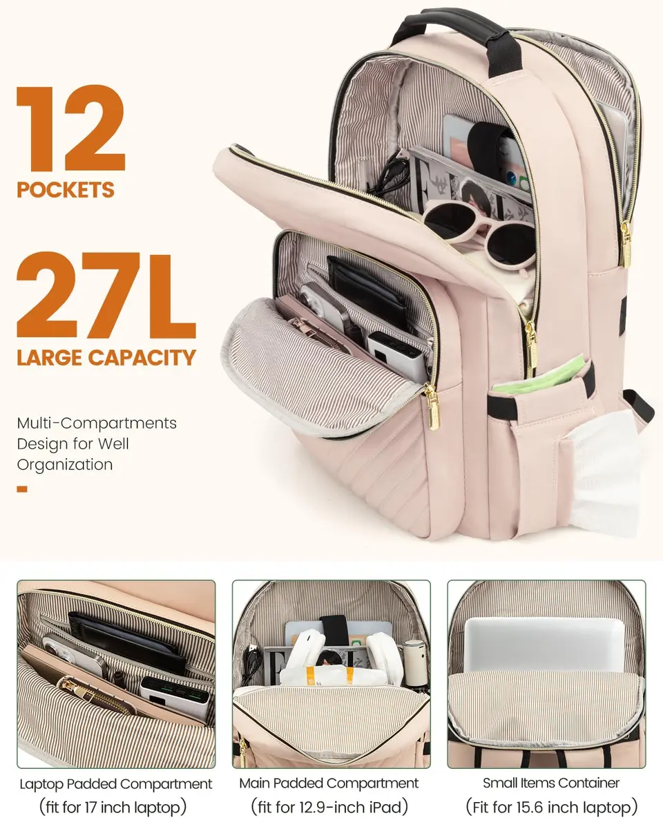 LOVEVOOK Backpack for Women, Fits 15.6" Laptop, Travel & Work, Water-Resistant, Padded Laptop Compartment - view 2